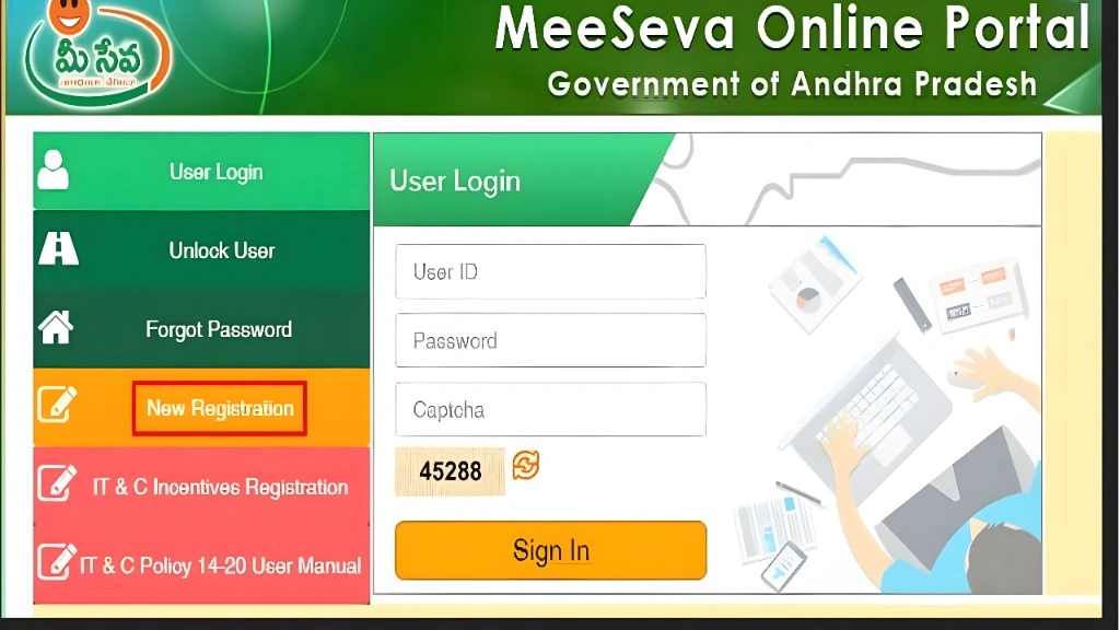 Online via MeeSeva Portal