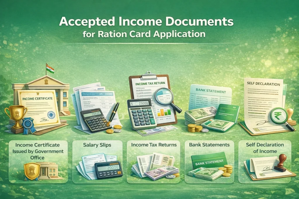 Accepted Income Documents for Ration Card Application